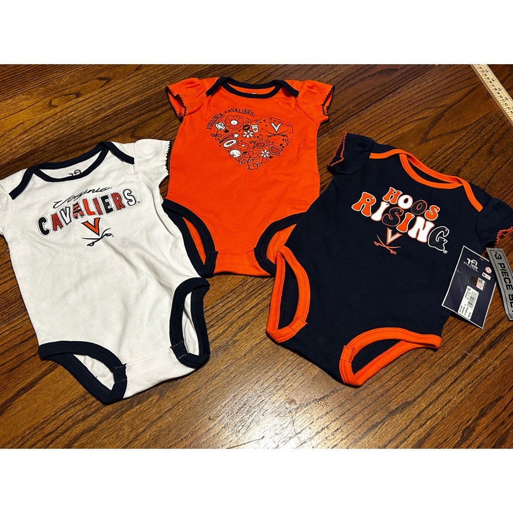NWT Team Athletics Virginia Cavaliers 3 Piece Baby Bodysuit Set 3-6M